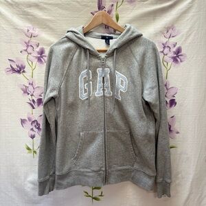 GAP Light Gray With Light Blue Logo Hoodie Sweatshirt